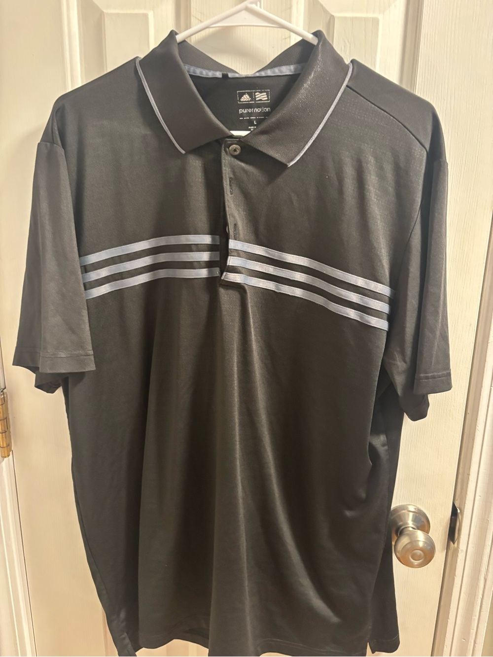 adidas Men’s Black Polo with Light Gray Stripes large